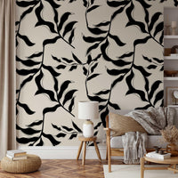 Abstract Leaves Wallpaper behind an armchair