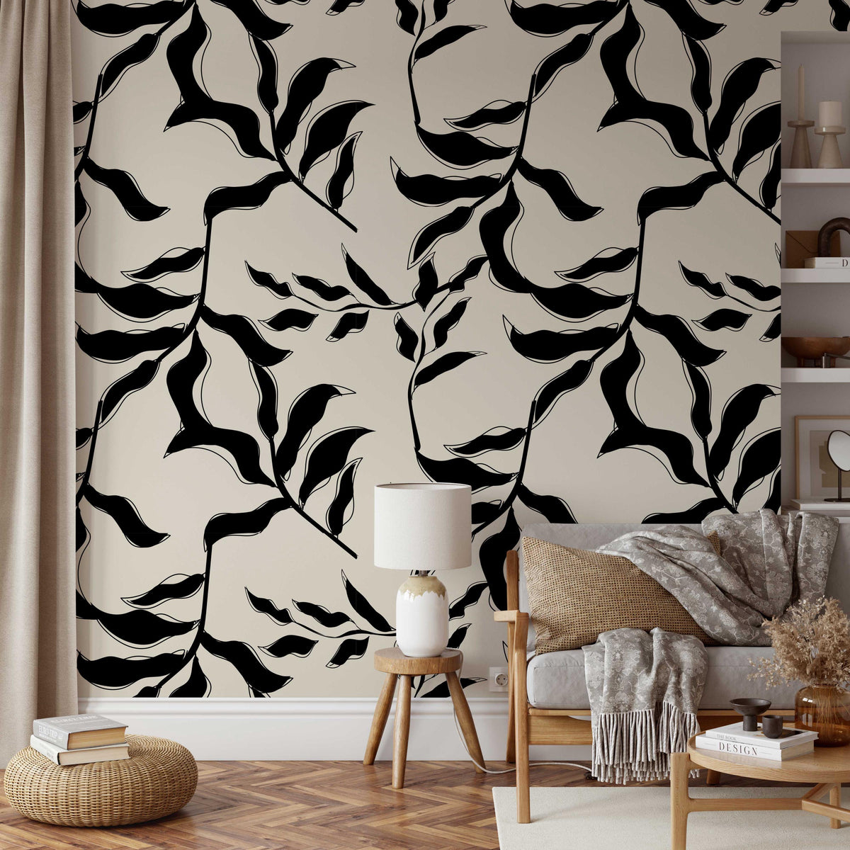 Abstract Leaves Wallpaper behind an armchair
