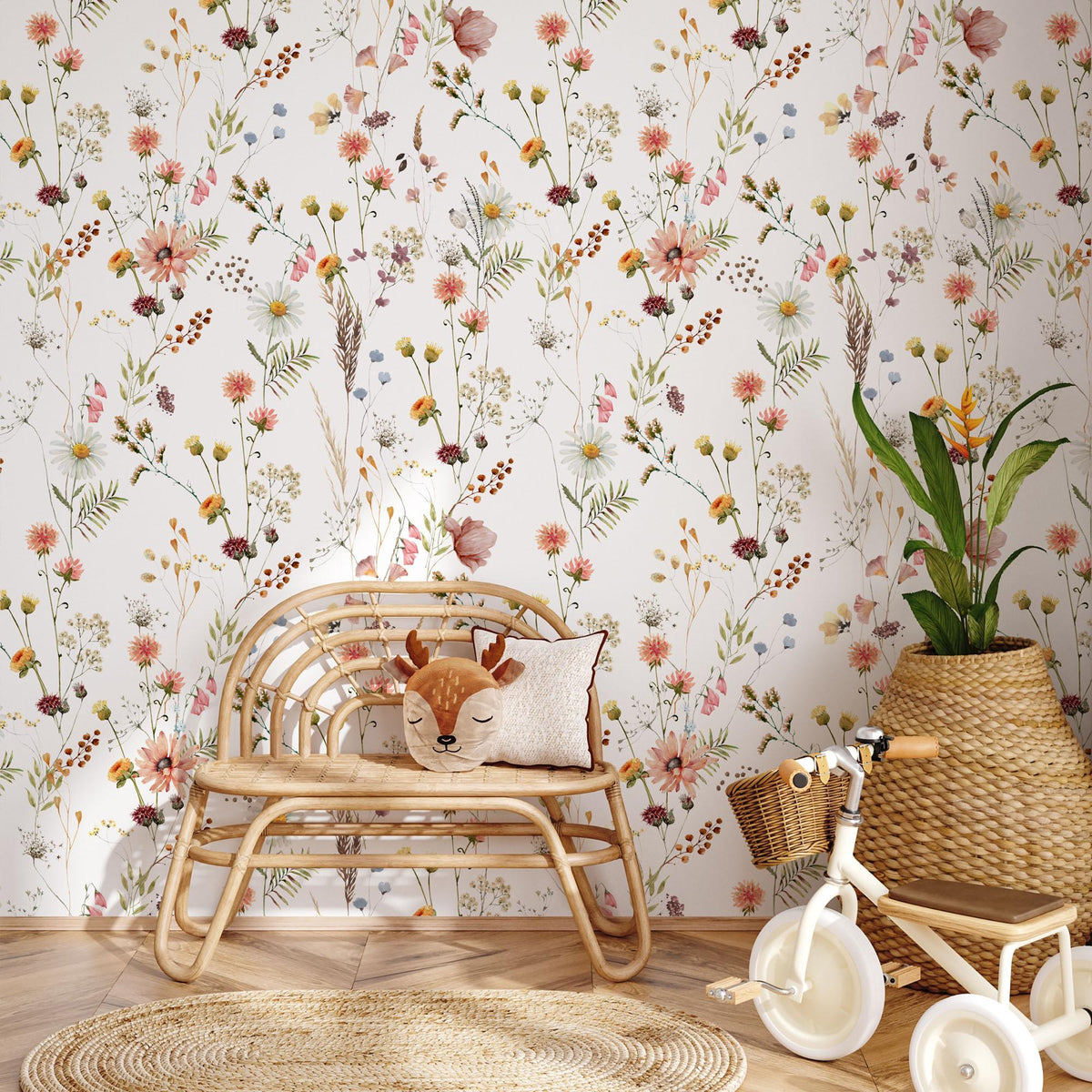 Watercolour Wildflower Wallpaper in a children's room