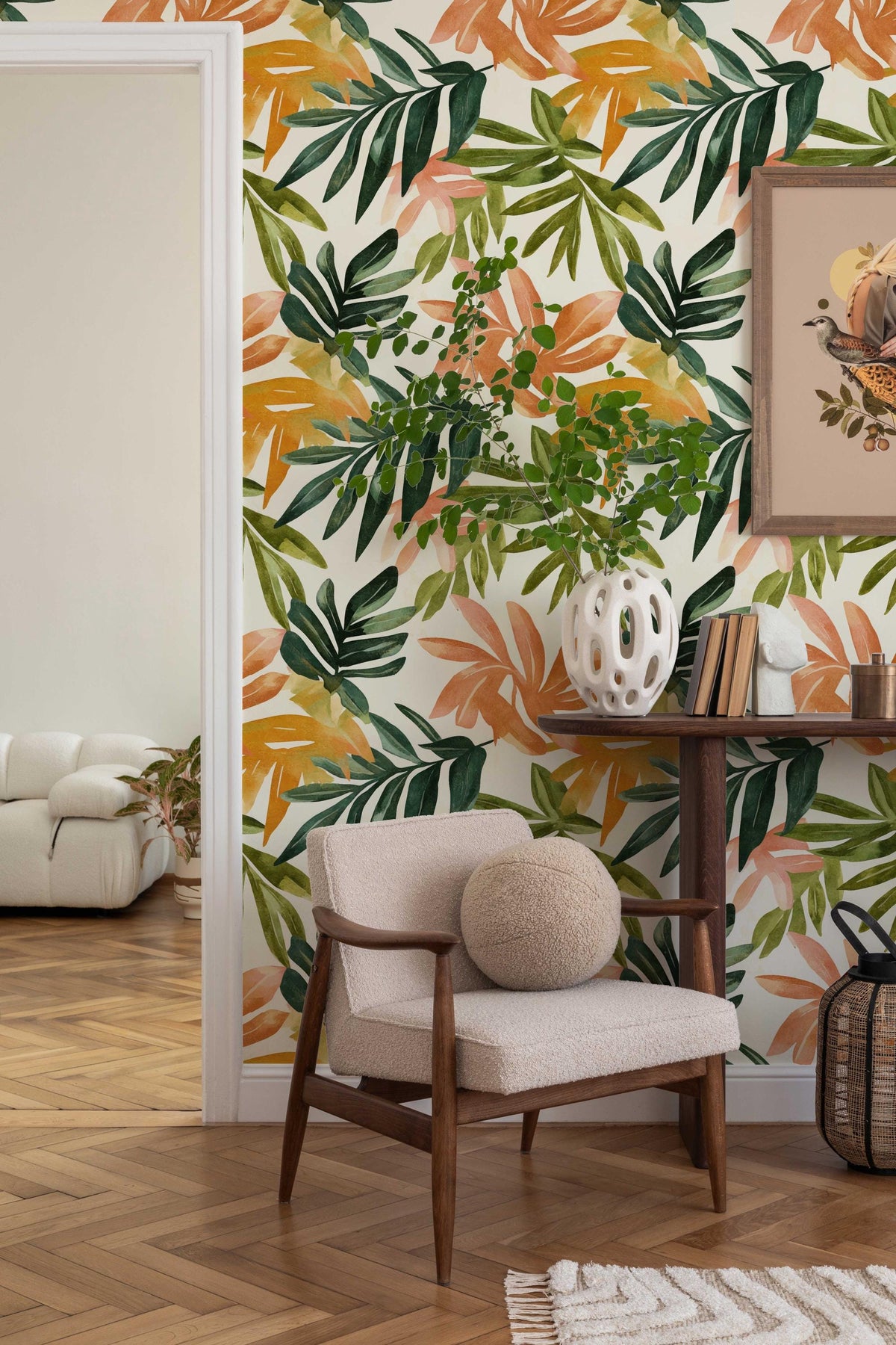 Tropical Leaf Wallpaper in a hallway