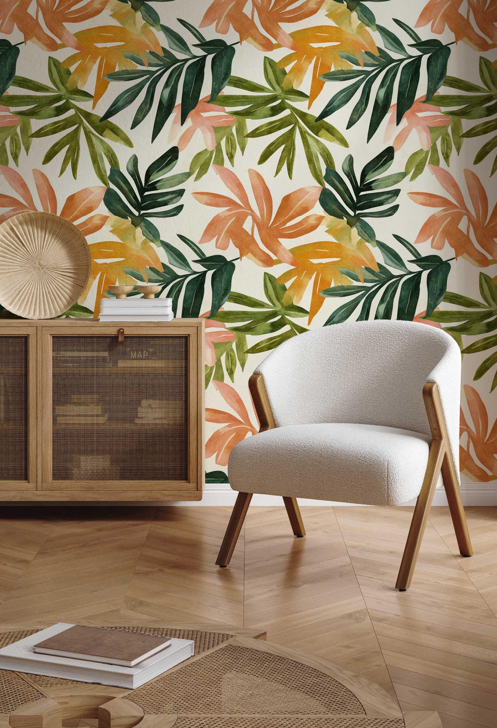 Tropical Leaf Wallpaper in a living room