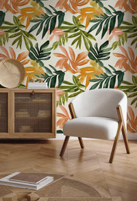 Tropical Leaf Wallpaper in a living room