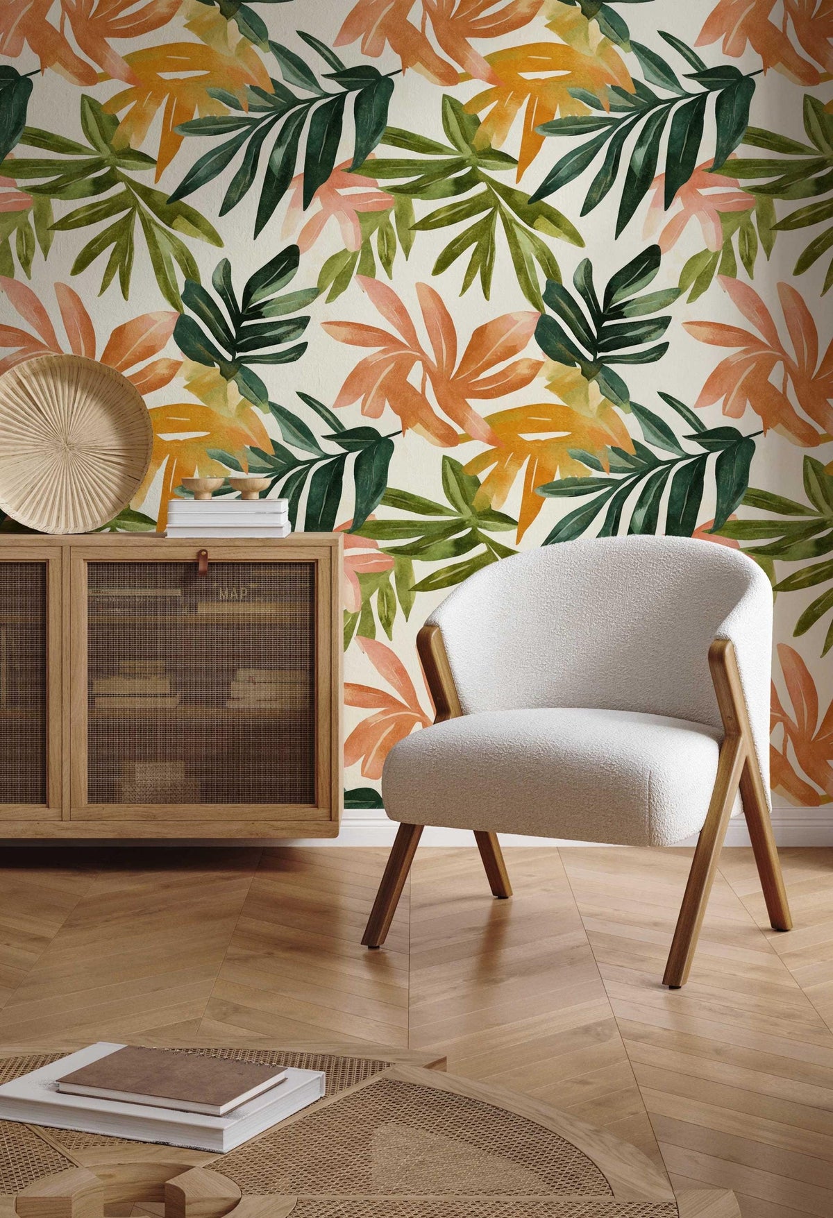 Tropical Leaf Wallpaper in a living room
