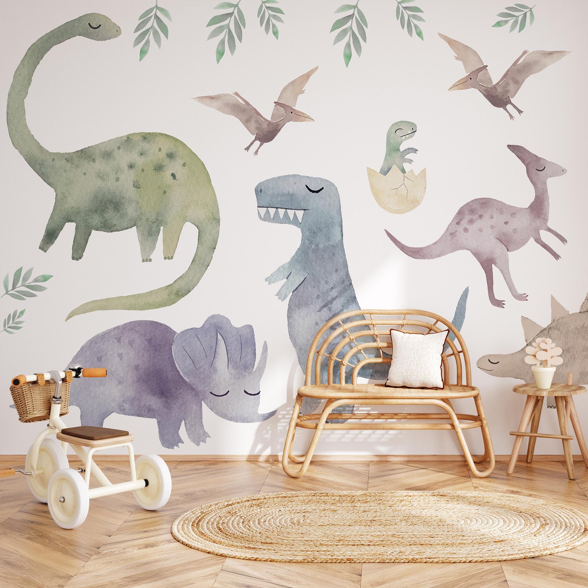 Colorful Dinosaur Wall Decals: Kids Room Decor, Peel & Stick - Clickwalls