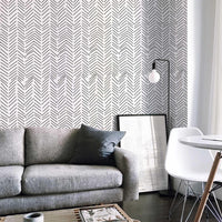 Black and White Herringbone Wallpaper in a living room
