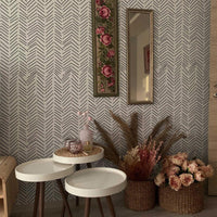 Black and White Herringbone Wallpaper in a hallway