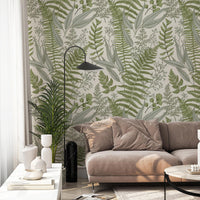Sage Fern Botanical Wallpaper in a living room
