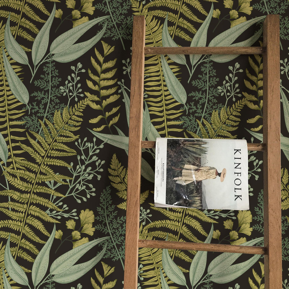 Dark Fern Botanical Wallpaper close-up