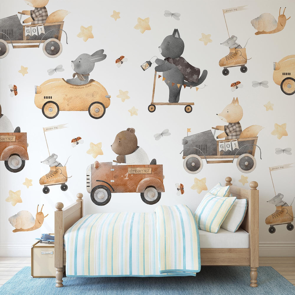 Vintage Animals & Vehicles Nursery Decals: Boho Kids&#39; Room Decor - Clickwalls