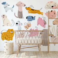 Hand Drawn Puppy Wall Decals: Baby Room Decor, Set of 16 - Clickwalls