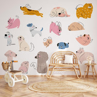 Hand Drawn Puppy Wall Decals: Baby Room Decor, Set of 16 - Clickwalls