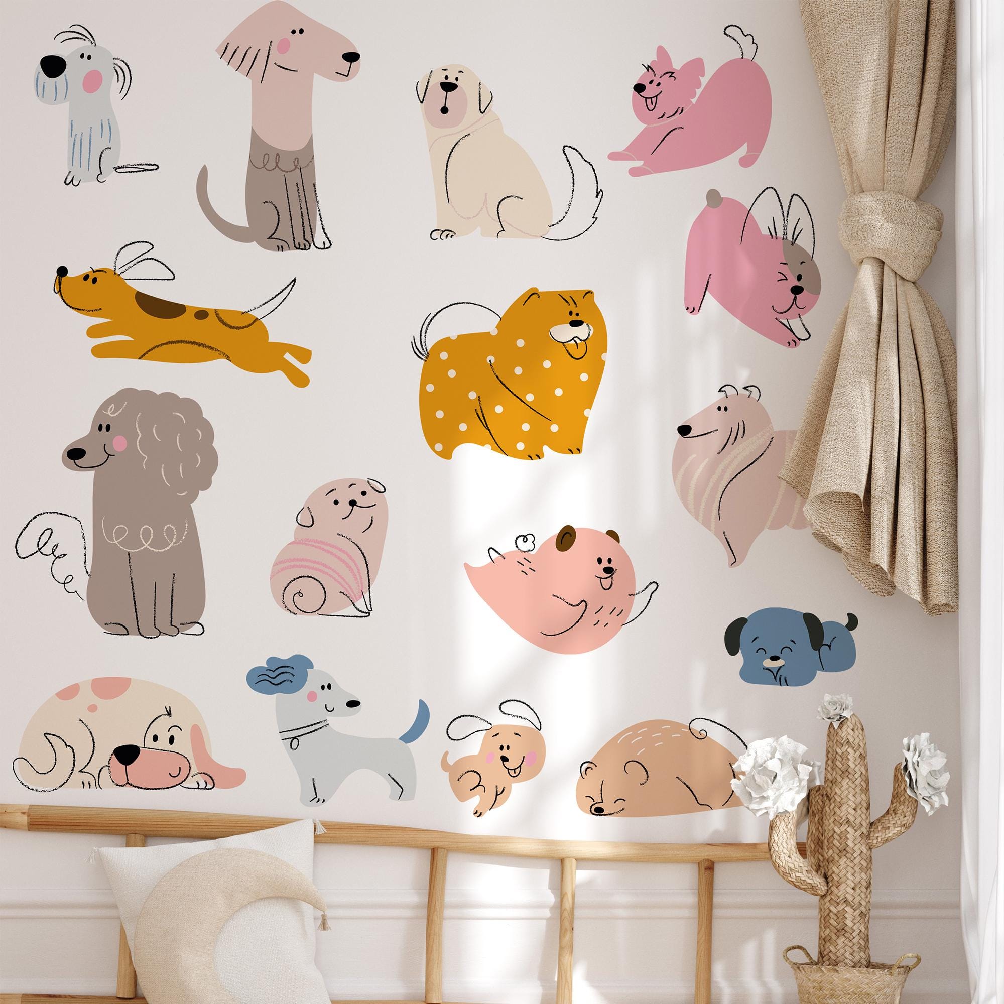 Hand Drawn Puppy Wall Decals: Baby Room Decor, Set of 16 - Clickwalls