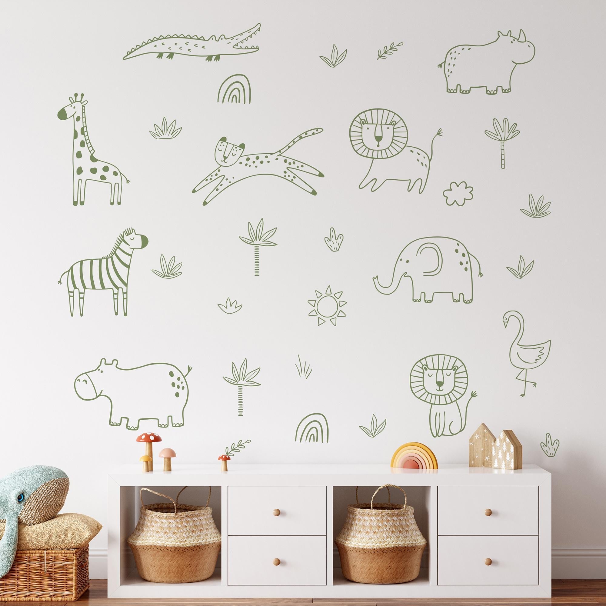 Jungle Animal Decals: Safari Nursery Decor, Removable Wall Art - Clickwalls