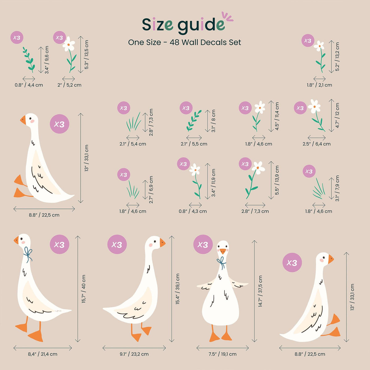 Geese Wall Decals size guide