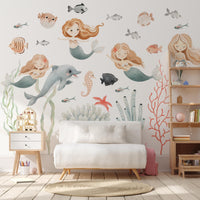 Watercolour Mermaid Wall Decals in a living area