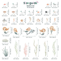 Watercolour Mermaid Wall Decals medium set size guide