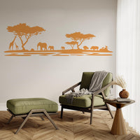African Safari Silhouette Wall Decal in ochre in a living room