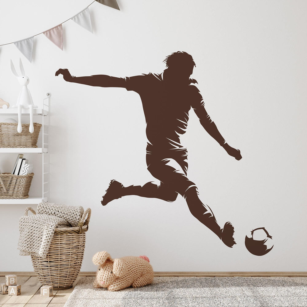Football Player Wall Decal in brown in a children's room