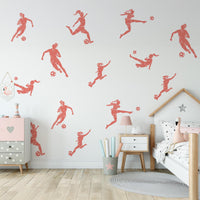 Girls Football Wall Decals in coral in a girl's bedroom