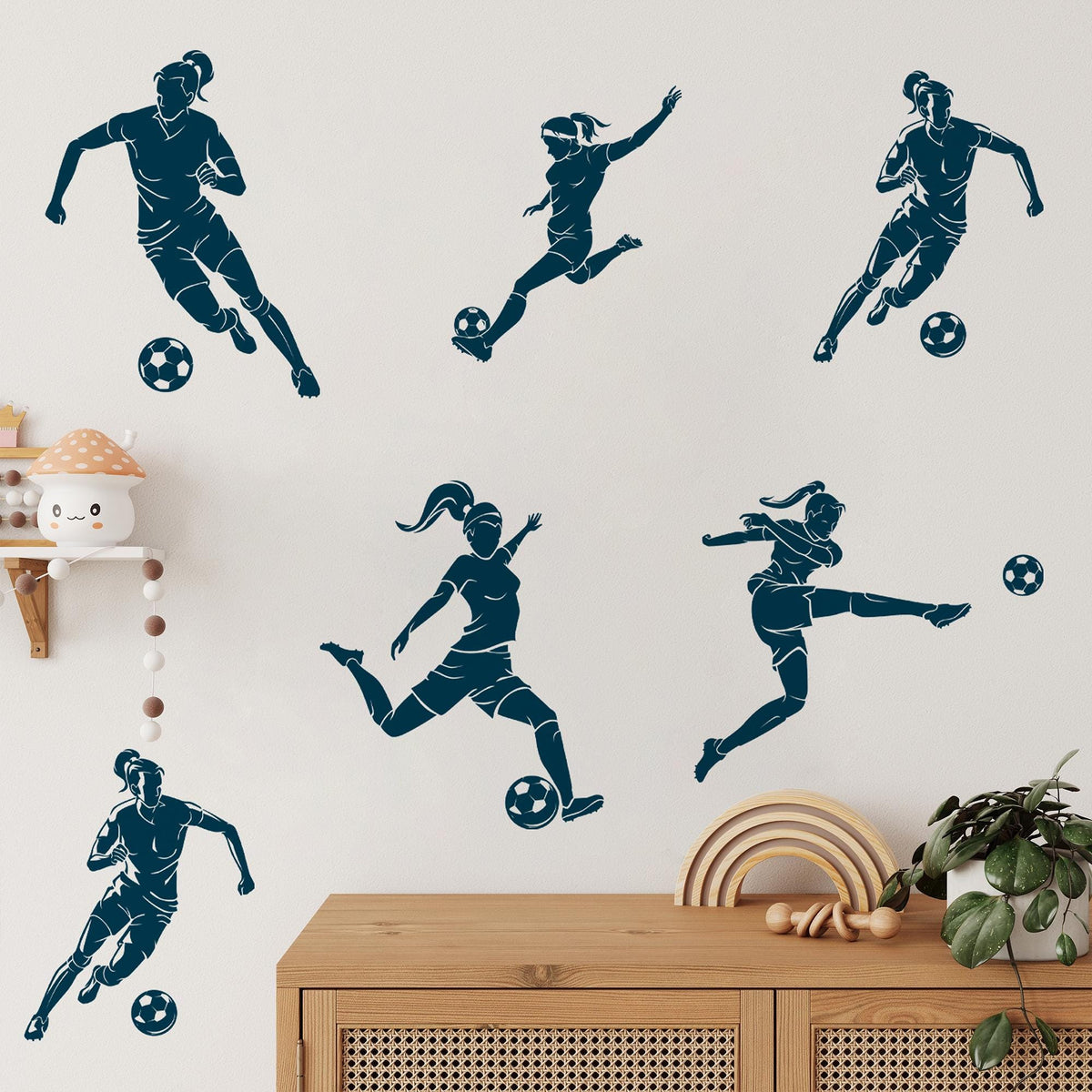 Girls Football Wall Decals in navy in a playroom