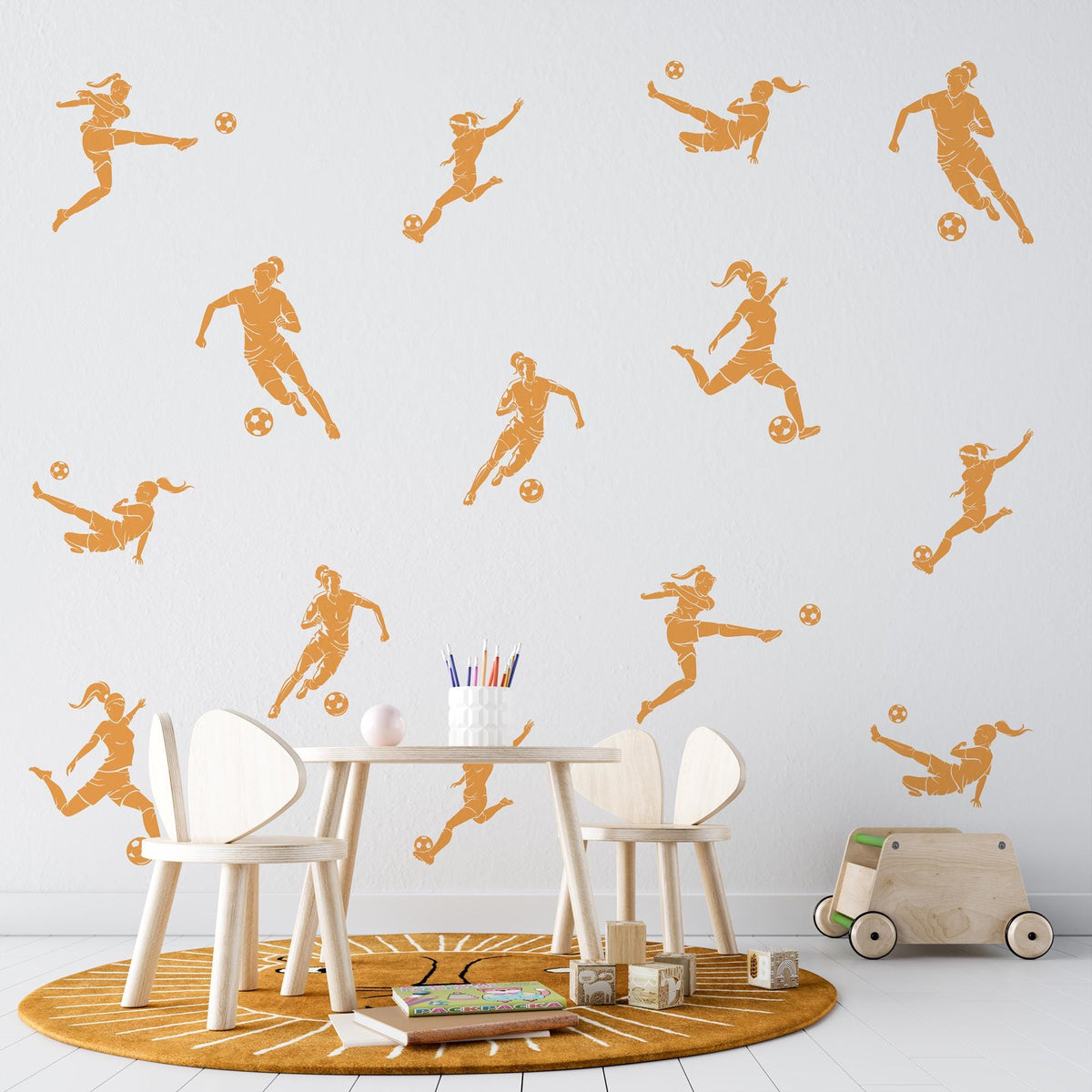 Girls Football Wall Decals in ochre in a playroom