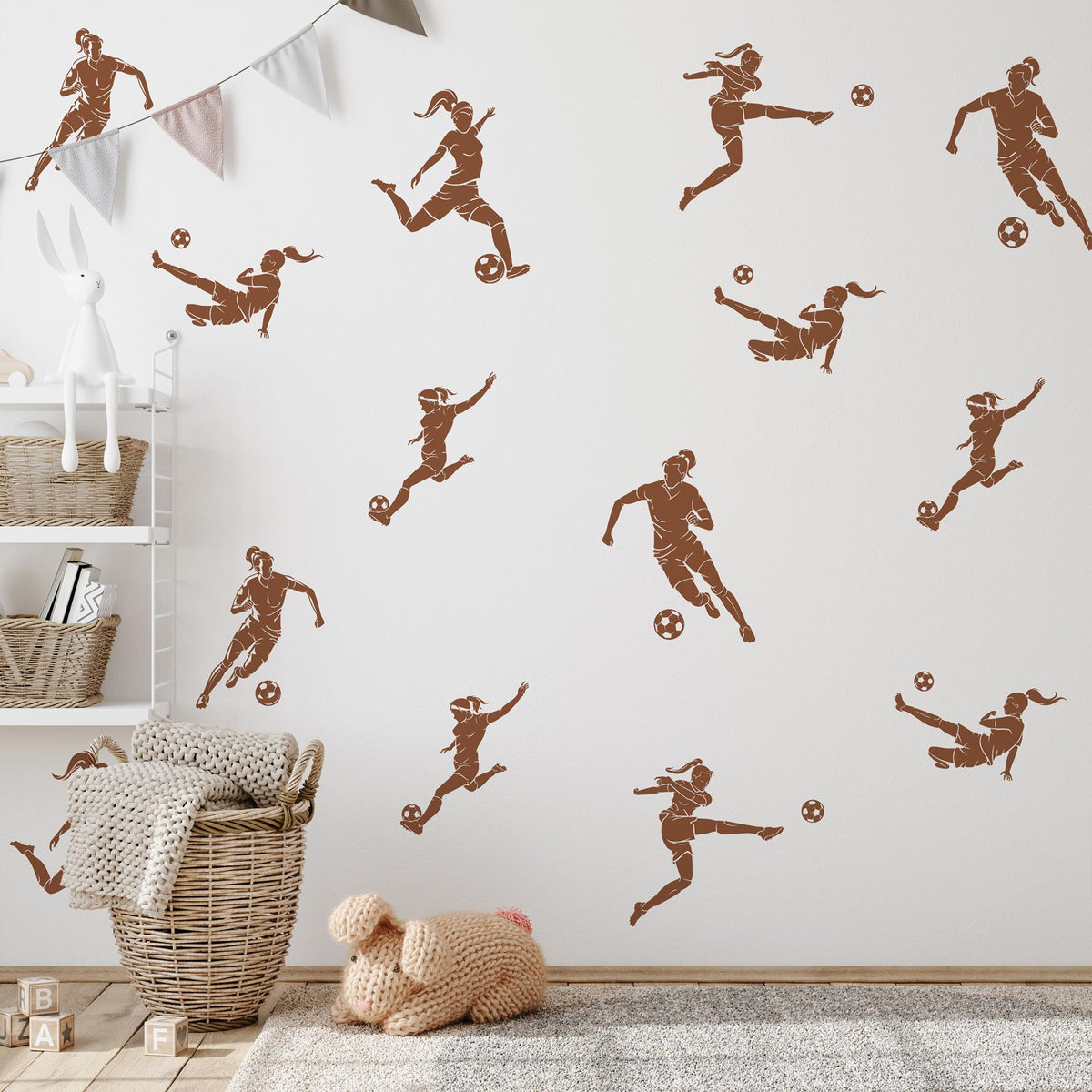 Girls Football Wall Decals in brown in a nursery