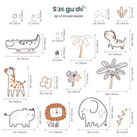 Boho Safari Animal Wall Decals size guide, part 1