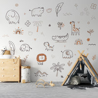 Boho Safari Animal Wall Decals in a nursery with a play tent