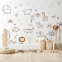 Boho Safari Animal Wall Decals in a nursery