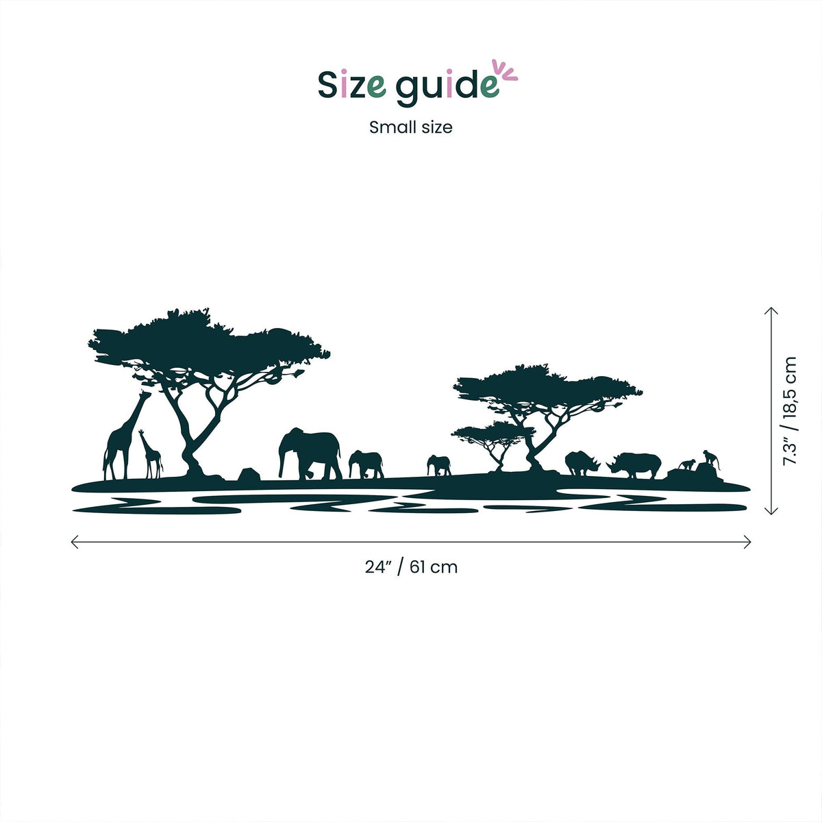 African Safari Silhouette Wall Decal small size guide