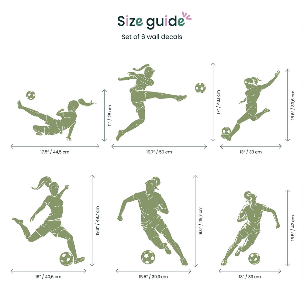 Girls Football Wall Decals size guide