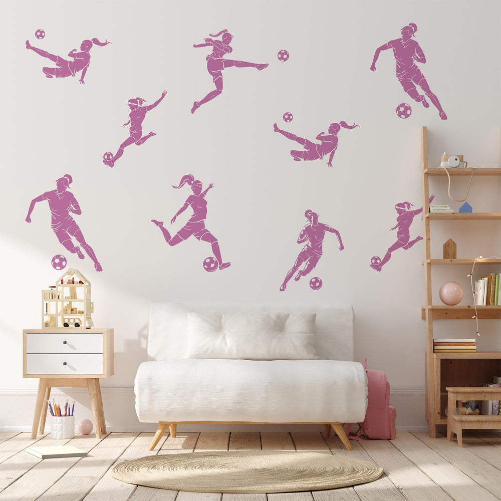 Girls Football Wall Decals in hot pink in a bedroom