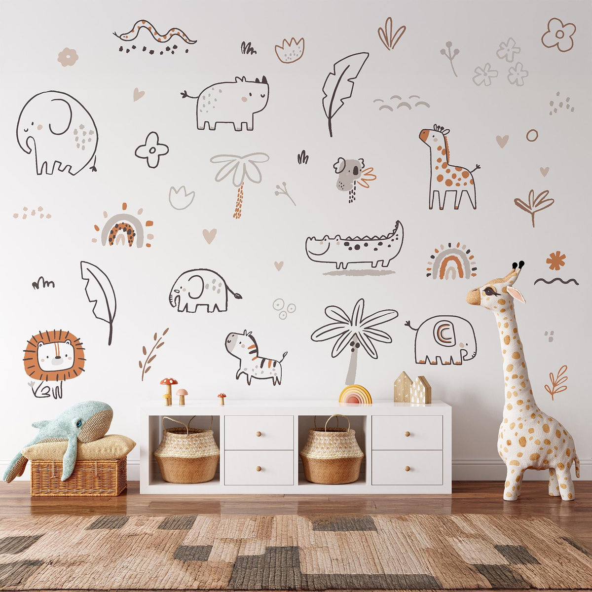 Boho Safari Animal Wall Decals in a playroom