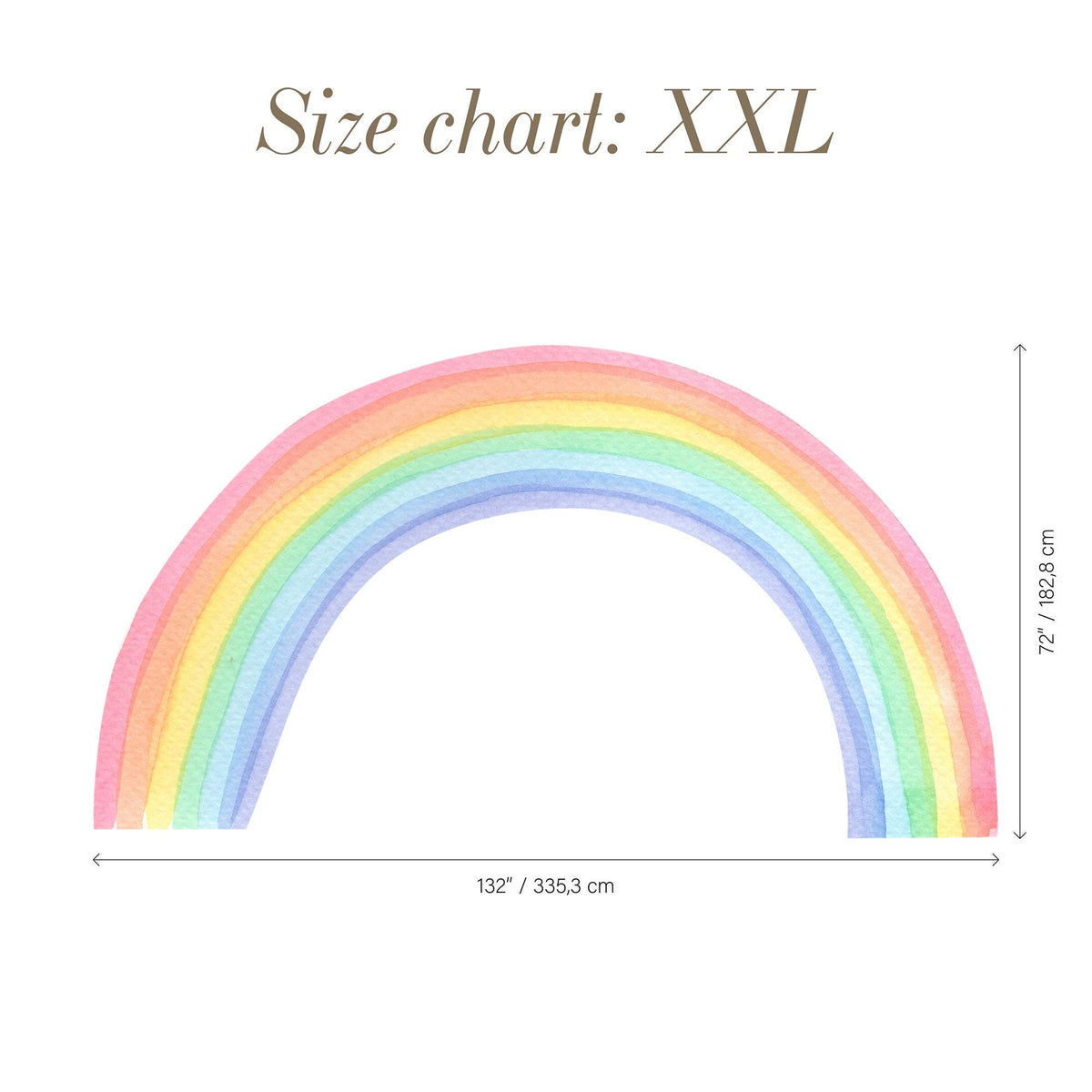 Watercolour Rainbow Wall Decal size guide XXL