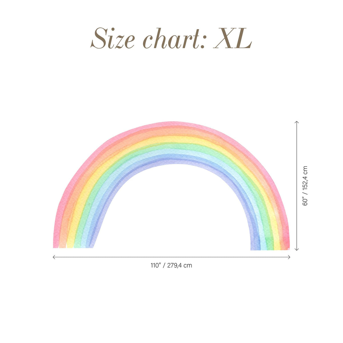 Watercolour Rainbow Wall Decal size guide XL