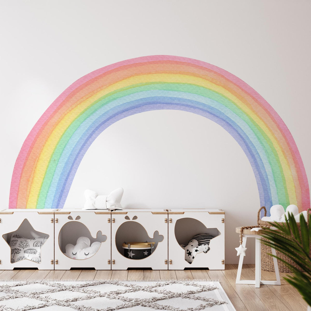 Watercolour Rainbow Wall Decal in a playroom