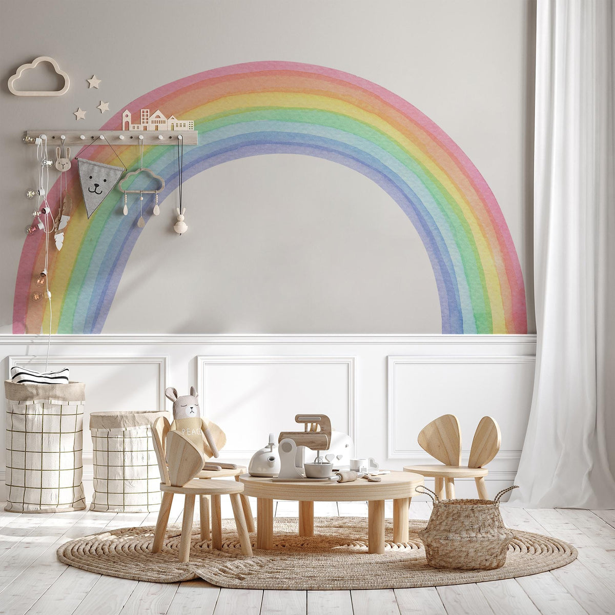 Watercolour Rainbow Wall Decal in a playroom