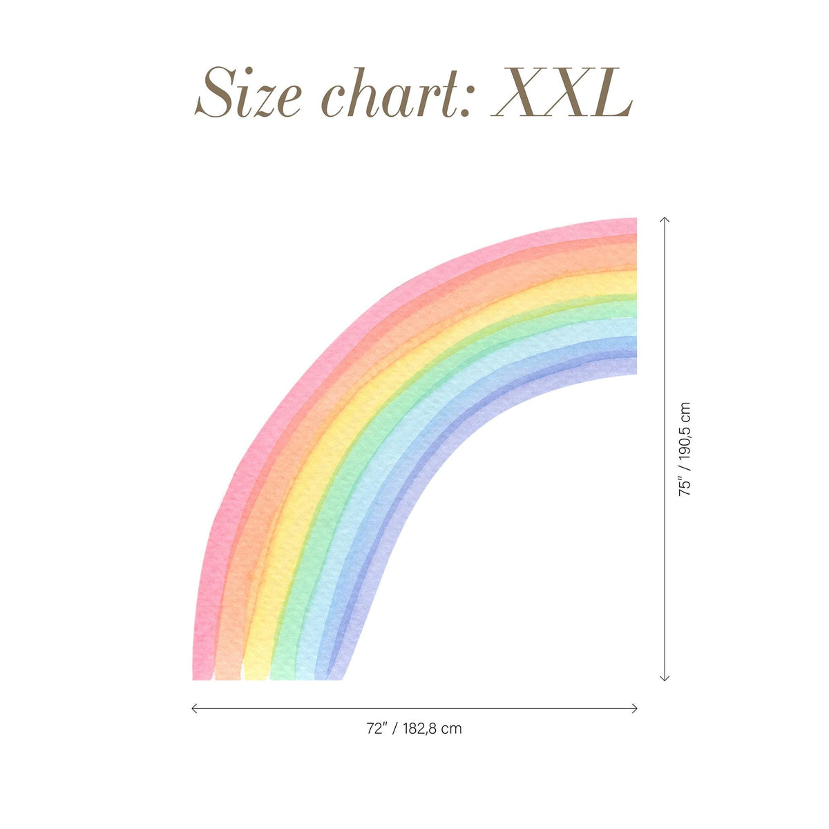 Watercolour Half Rainbow Wall Decal size guide XXL