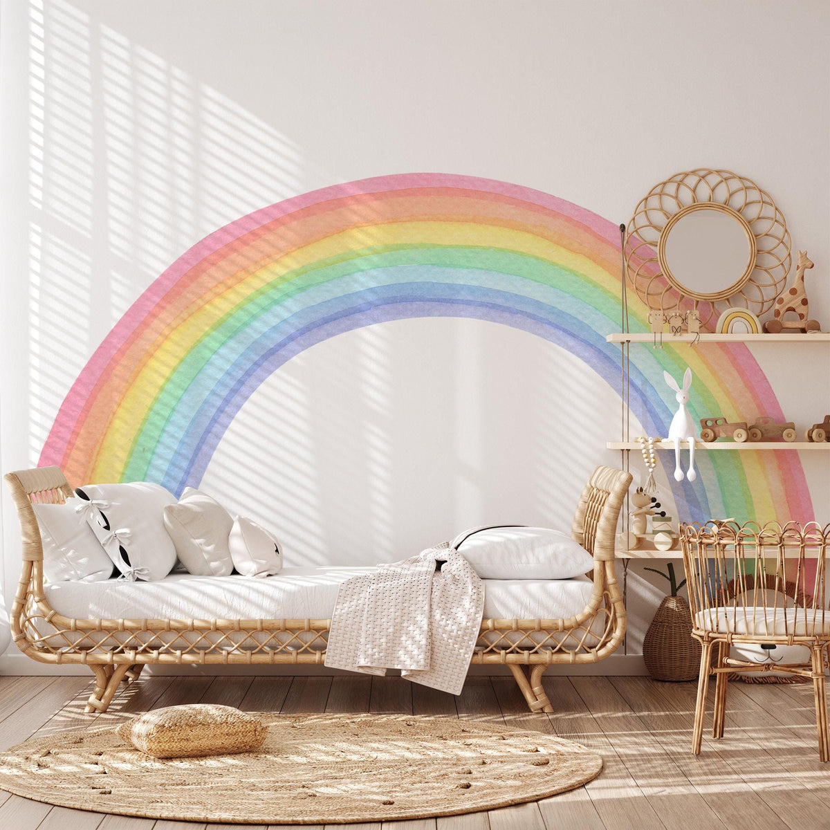 Watercolour Rainbow Wall Decal in a nursery