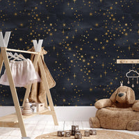 Celestial Starry Night Wallpaper behind a clothes rail