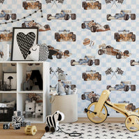 Vintage Racing Car Wallpaper in a playroom
