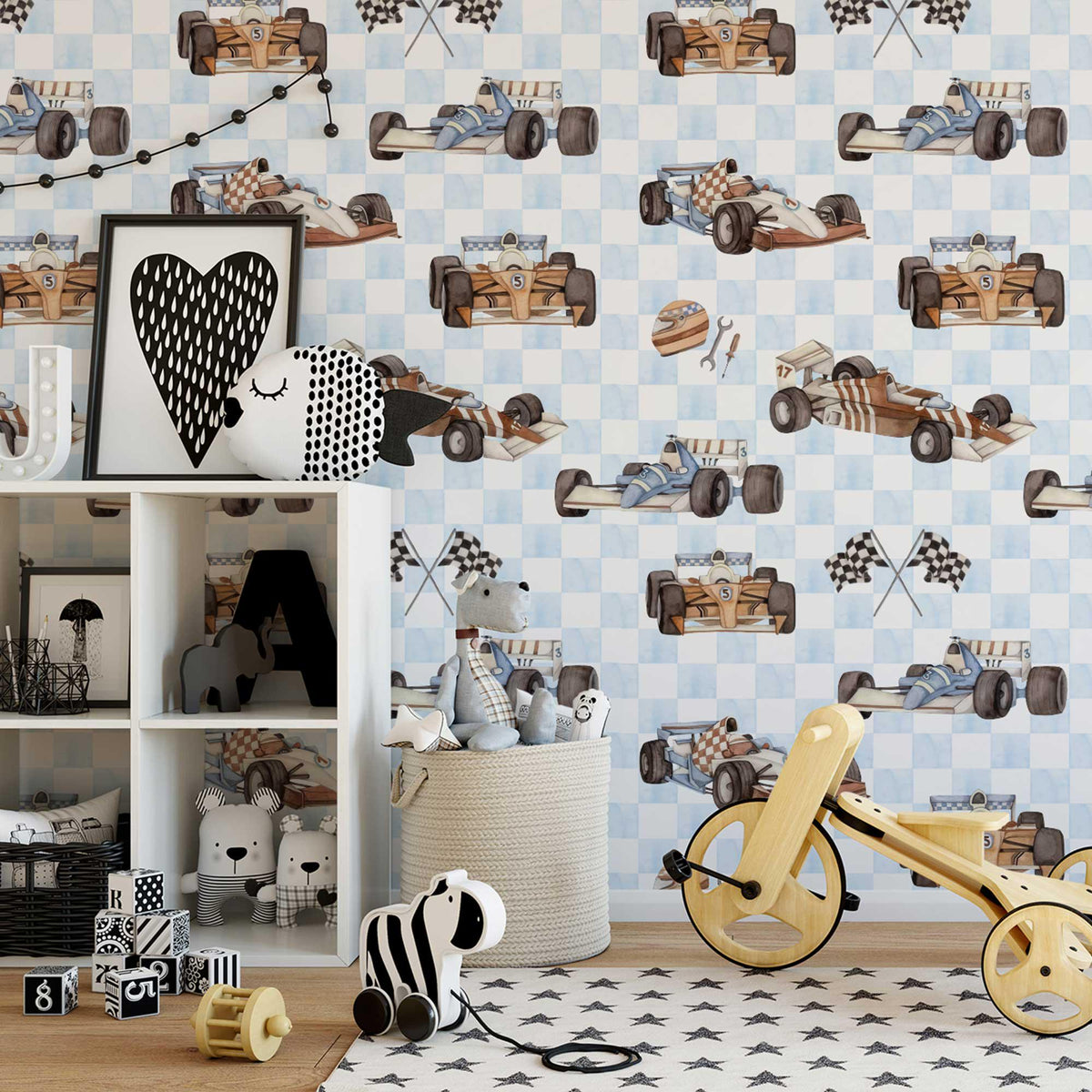 Vintage Racing Car Wallpaper in a playroom