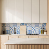 Blue and White Tile Decals in a modern kitchen