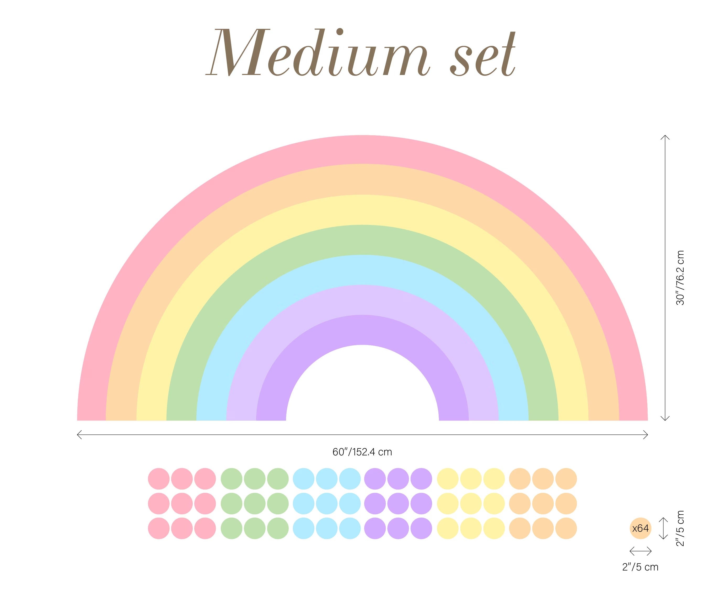 Large Rainbow Decal for Girl Bedroom, Gift Polka Dots Wall Stickers Kids, Pastel Rainbow Vinyl Sticker Playroom, Rainbow