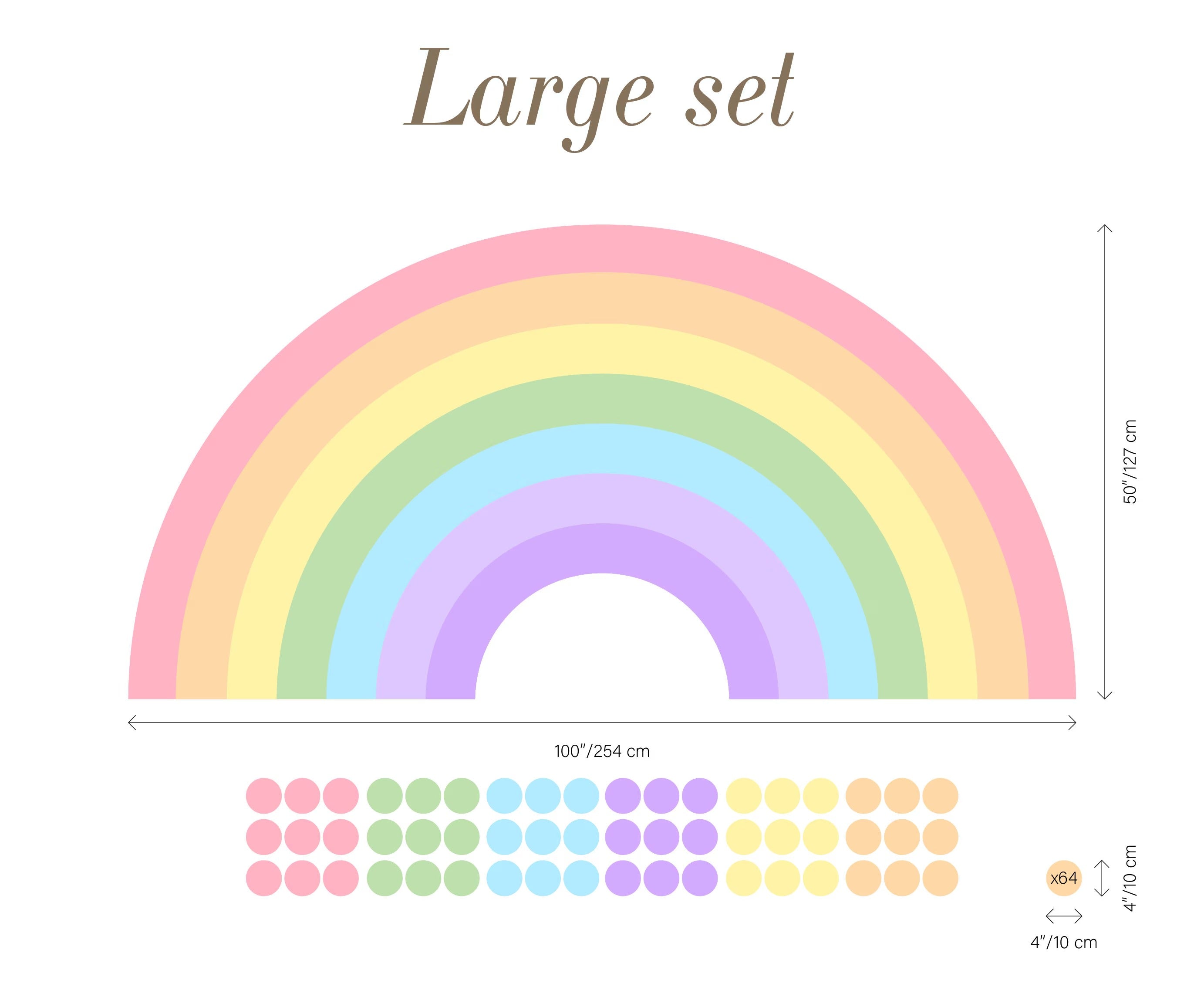 Large Rainbow Decal for Girl Bedroom, Gift Polka Dots Wall Stickers Kids, Pastel Rainbow Vinyl Sticker Playroom, Rainbow