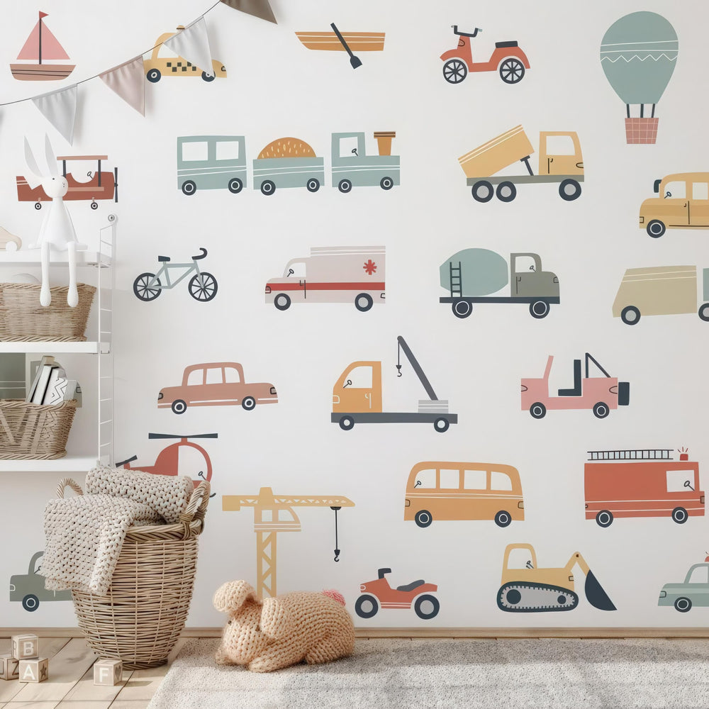 Cars and Trucks Wall Decals - Nursery Decor - Kids Room Stickers - Variety of vehicles - Clickwalls