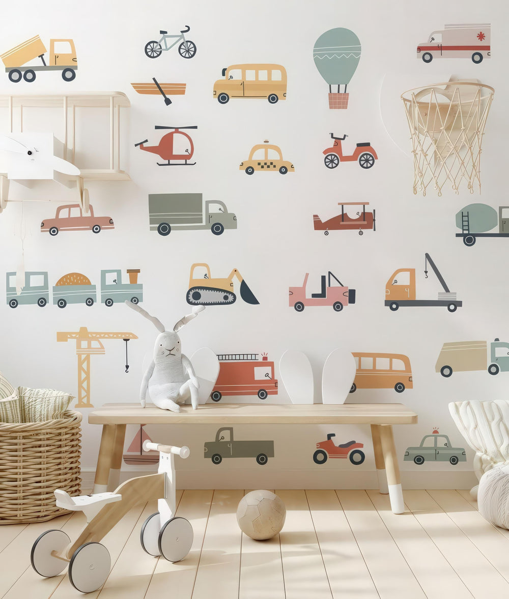 Cars and Trucks Wall Decals - Nursery Decor - Kids Room Stickers - Variety of vehicles - Clickwalls