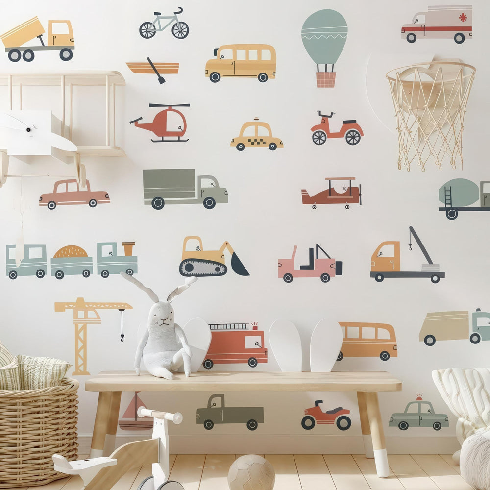 Cars and Trucks Wall Decals in a children's room