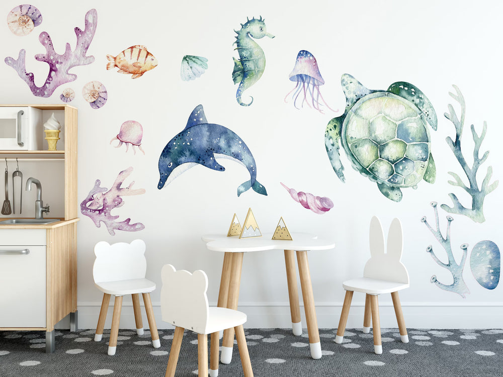 Ocean 2 Wall Decal - Watercolour Decal Set - Nursery Decor - Nursery wall stickers - Clickwalls