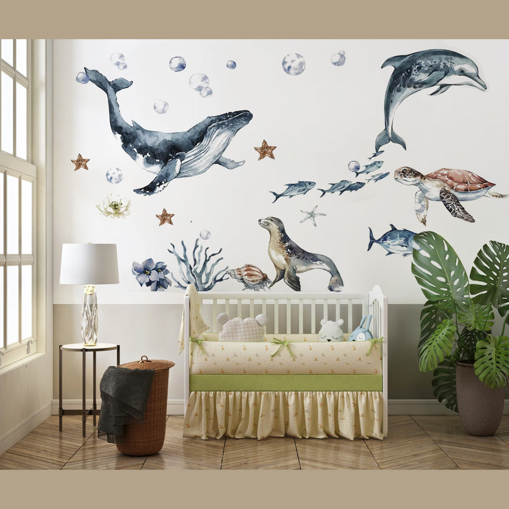 Ocean Animals Wall Decals in a nursery